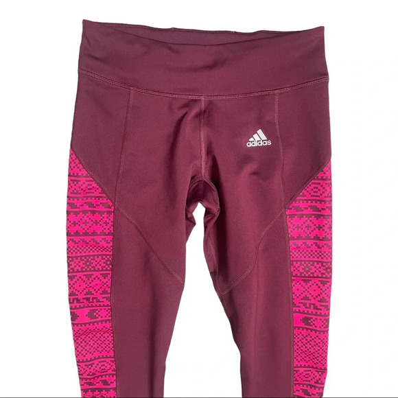 🛍️3/$40 Adidas Climawarm  Running Tights Running Leggings Size Small Berry Red - Picture 2 of 4